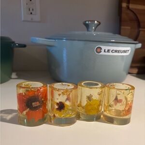 Set of 4 Resin Dried Flower Shot Glasses | Whimsical Cottage-core Barware
